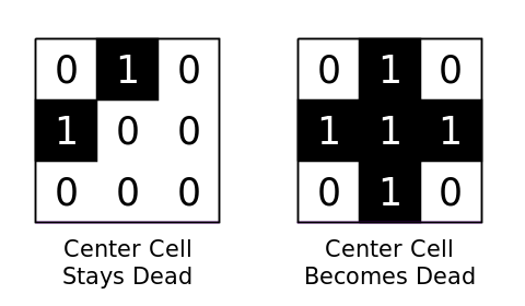 Figure 2. Examples where the center cell will stay or become dead.